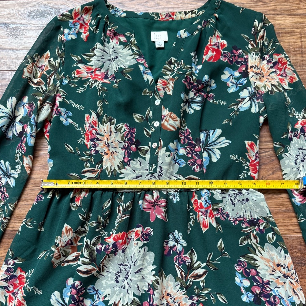 A New Day Women’s Green Floral Button Down Fit & Flare Dress Size Medium - Picture 9 of 12